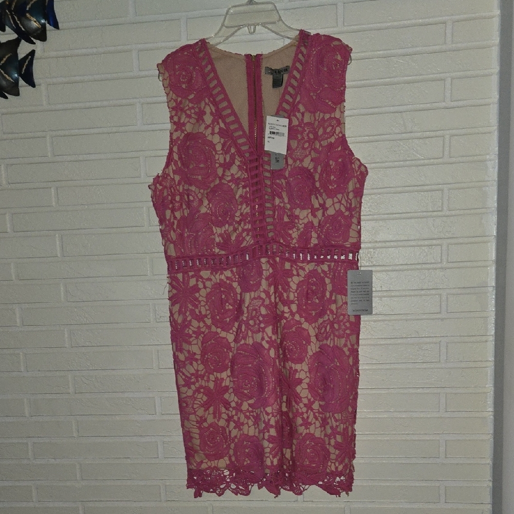 Love By Design Fuchsia Floral Lace Mini Dress